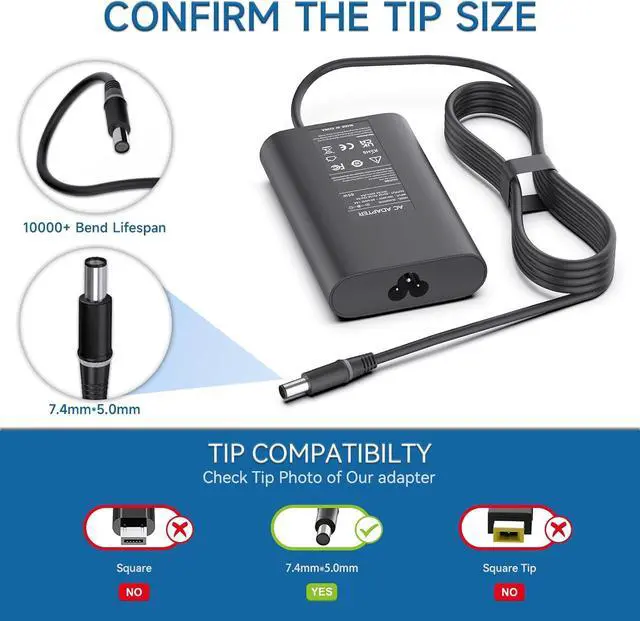 Alt view image 4 of 6 - Laptop Charger 65W for Dell Latitude 7490 7400 7480 5400 5490 5500 5590 5480 5580 3310 7290 5290 E5470 E5440 E5570 E7250 E7450 E6540 E7440 E6440 E6430 Power Cord Supply Computer Ac Adapter Replacement