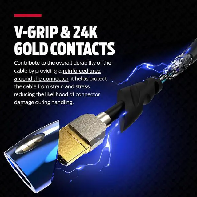 Alt view image 6 of 7 - 8K HDMI Cable  Xbox Series X & PlayStation 5 HDMI Cable w/ 24K Gold Contacts & V-Grip 48 Gbps Speed 60/120 Hz Refresh Rate Dynamic HDR & eARC for Superior Visuals & Audio (12 FT)