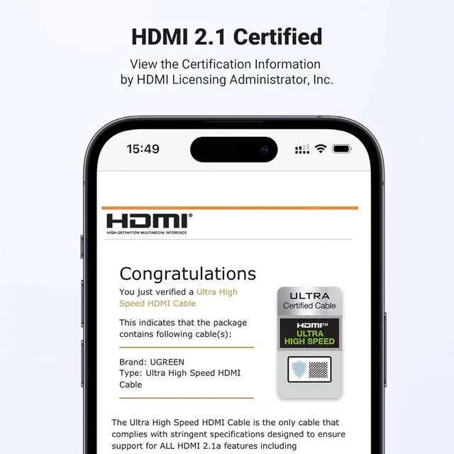 Alt view image 2 of 7 - 8K HDMI 2.1 Cable Certified 10FT 10K Ultra High Speed HDMI Cord 4K 240Hz 48Gbps HDCP 2.2&2.3 eARC HDR Dolby Compatible for PS5 Xbox Series X/Switch 2/ TV/Laptop/Monitor/Mac mini M4 Pro