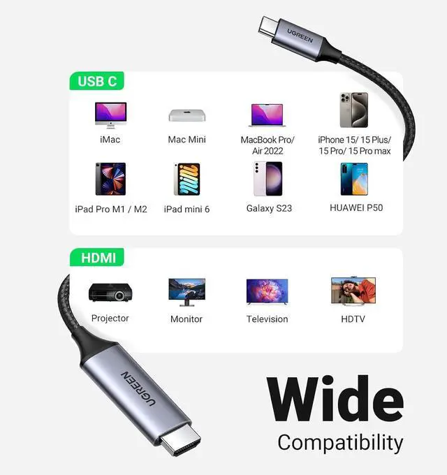Alt view image 5 of 7 - UGREEN USB C to HDMI Cable (4K@60Hz) 6.6FT, Type C to HDMI Adapter Thunderbolt 4/3 to HDMI Bundle with Capture Card Full HD 1080P 60FPS HDMI to USB A/Type C 4K Video Capture Card