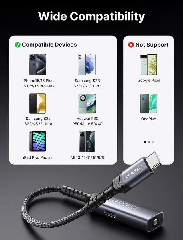 Alt view image 6 of 7 - USB C to 3.5mm Headphone and Charger Adapter 2-in-1 AUX Mic Jack with PD 60W Fast Charging Compatible for Earphones iPhone 15 Pro Max/15 Pro/15 Plus/15  S24/S24+/S23/S22/S21 iPad Pro