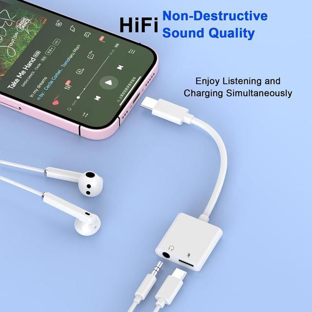 Alt view image 5 of 7 - USB C to 3.5mm Headphone and Charger Adapter 2-Pack,2-in-1 USB Type C to Aux Audio Jack and PD Fast Charging Dongle Cable Cord for iPhone 15 Pro Max Plus,Galaxy S20 S21 S22 S23 Ultra,iPad Pro,Pixel