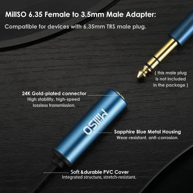Alt view image 7 of 7 - 1/4 to 3.5mm Headphone Adapter TRS 6.35mm Female to 3.5mm Male 1/8 to 1/4 Stereo Audio Adapter for Amplifiers Guitar Piano Home Theater Devices to Phone Laptop Headphones - 12inch/30cm