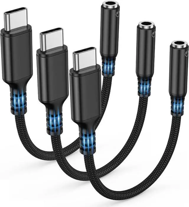 Main image of USB Type C to 3.5mm Female Headphone Jack Adapter (3-Pack) USB C to Aux Audio Dongle Adapter Compatible with iPhone 16 Pro Max/15 Pro/15  Galaxy S25/S24/S23 Ultra iPad Pro-Black