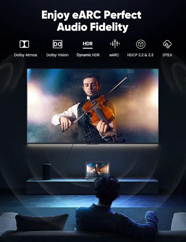 Alt view image 5 of 7 - 8K HDMI Cable 2.1 Long 15FT 2-Pack Ultra 48Gbps High Speed 8K@60Hz 4K@120Hz 144Hz Braided Black HDMI Cord HDCP 2.2&2.3 eARC HDR10 Dynamic HDR Compatible with TV/PS-5/HDTV