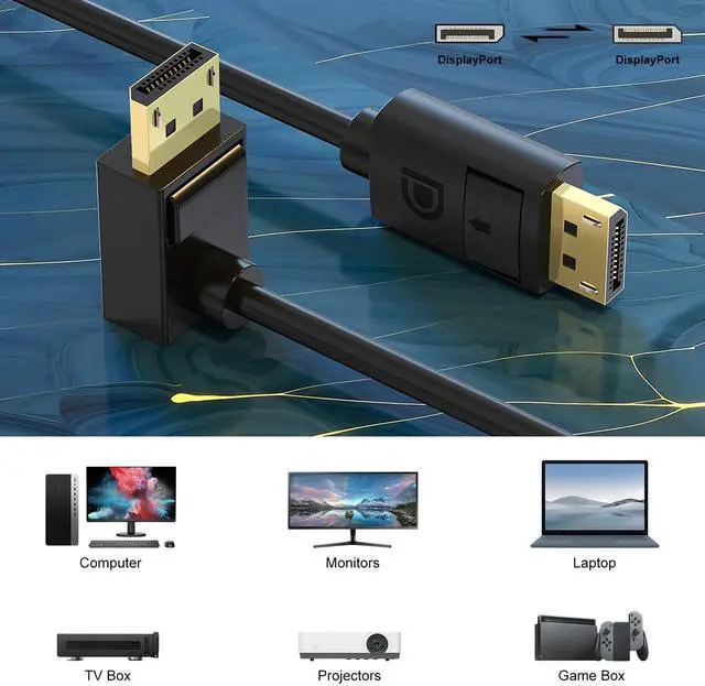 Alt view image 4 of 7 - Angled Displayport 1.4 Cable 90-Degree Upward Right Angle Displayport Cable V1.4 Support up to 8K/60Hz 4K/144Hz for Gaming Monitor Graphics Card 10 Feet