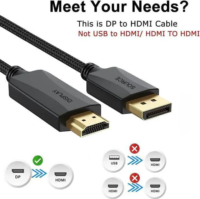 Alt view image 6 of 7 - DisplayPort to HDMI Cable 10-Pack, 4K Display Port DP to HDMI Adapter 6FT Male to Male Cord UHD 4K, 2K,1080P, Gold-Plated Braided UHD Support Video and Audio for Dell, HP, NVIDIA,Samsung and More