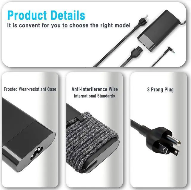 Alt view image 2 of 7 - 200W Laptop Charger Fit for Original HP Omen Pavilion Gaming 15 16 17 15t 17t ZBook Fury Create Studio 15 17 G3 G4 G5 G6 G7 G8 Envy 15 2020 TPN-DA10 L00818-850 Power Supply Cord AC Adapter