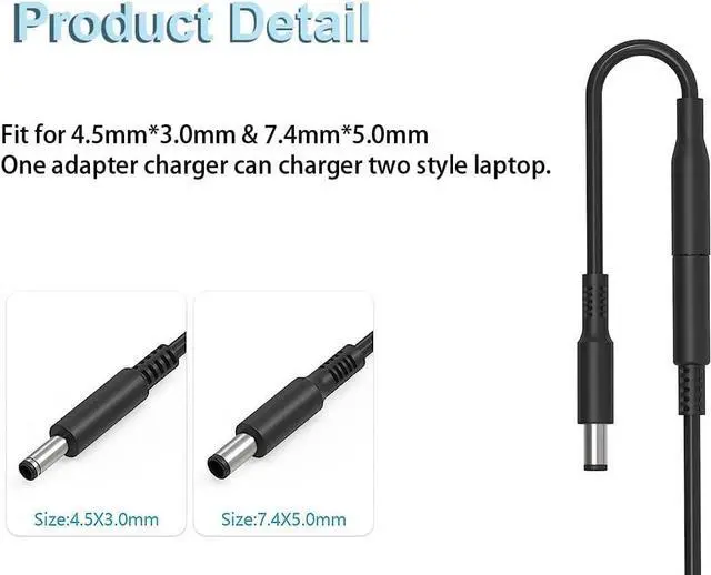 Alt view image 4 of 6 - 65W/45W Laptop Charger Fit for  Inspiron 14 15 16 3000 5000 3511 5620 5625 3520 3521 3525 3552 5420 5425 5579 Latitude 3310 3420 3540 Vostro 3425 3520 5630 AC Power Supply Adapter Cord