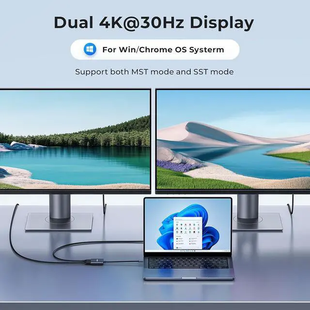 Alt view image 2 of 6 - USB-C to Dual HDMI Adapter 4K@60Hz Type-C to HDMI Converter for Dual Monitors USB-C Hub for MacBook/Laptop/HP//Surface//Thinkpad/Chromebook