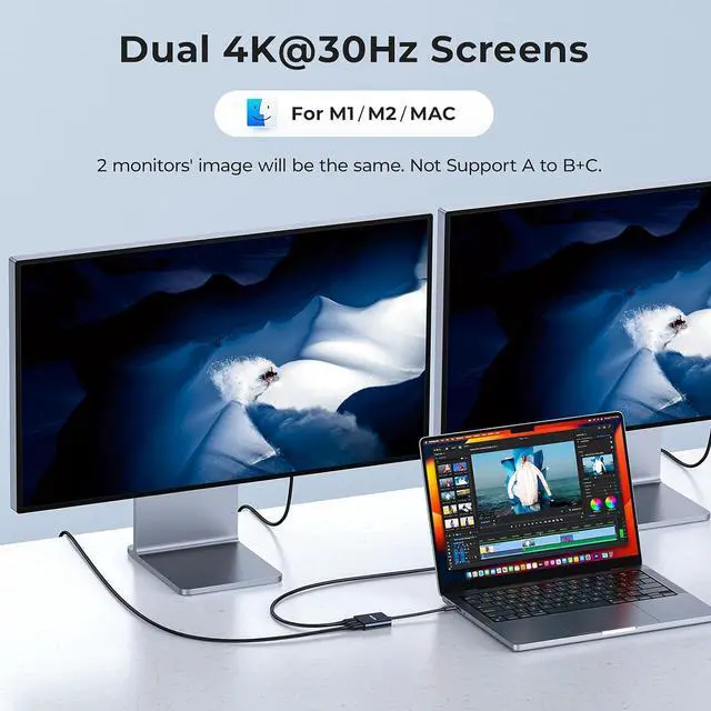 Alt view image 3 of 6 - USB-C to Dual HDMI Adapter 4K@60Hz Type-C to HDMI Converter for Dual Monitors USB-C Hub for MacBook/Laptop/HP//Surface//Thinkpad/Chromebook