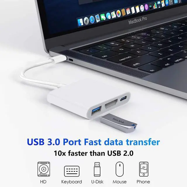 Alt view image 5 of 7 - USB-C Digital AV Multiport Adapter  MFi Certified Digital AV Dongle with HDMI 4K@60Hz & USB-A 3.0 & 100W Charge for iPhone 15 MacBook Pro Air M1 M2 M3 iPad Pro iMac  S24 and More