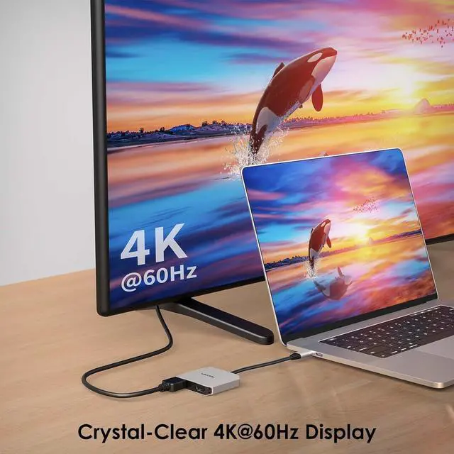 Alt view image 3 of 7 - USB C to Dual HDMI Adapter hdmi Adapter with Dual HDMI 100W PD for Mac Windows  XPS HP  Thunderbolt 3/4 Laptops