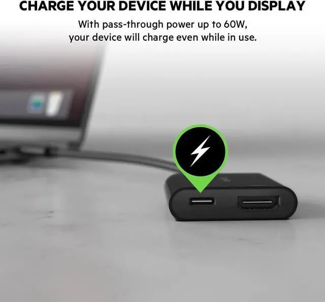 Alt view image 3 of 6 - USB C to HDMI Adapter + USBC Charging Port to Charge While You Display Supports 4K UHD Video Passthrough Power up to 60W for Connected Devices Compatible with MacBook iPad Windows