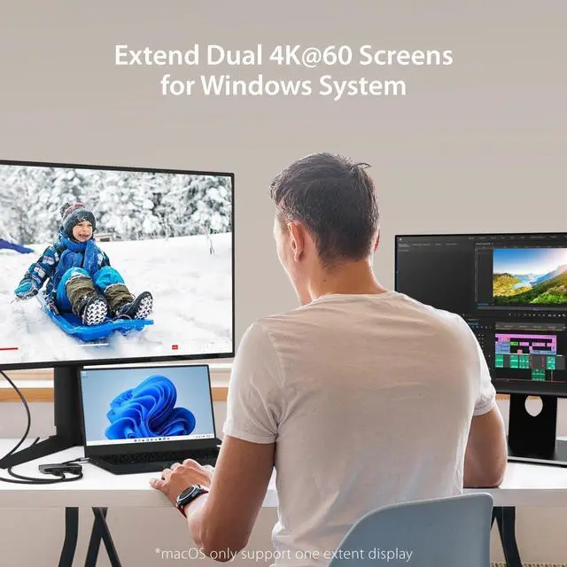 Alt view image 4 of 7 - 8K USB Type C to Dual HDMI Display Adapter - Single 8K60/4K144 or Dual 4K60 - Support MST Extended Mode, for Gamers and Professionals, Suitable for Windows Laptop (JCA465)