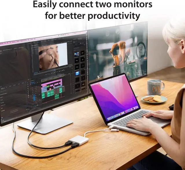 Alt view image 2 of 7 - USB-C to Dual HDMI Multi-Monitor Adapter with USB Type-A convertor | 4K + 2K | Compatible with Windows and Mac (JCA365)