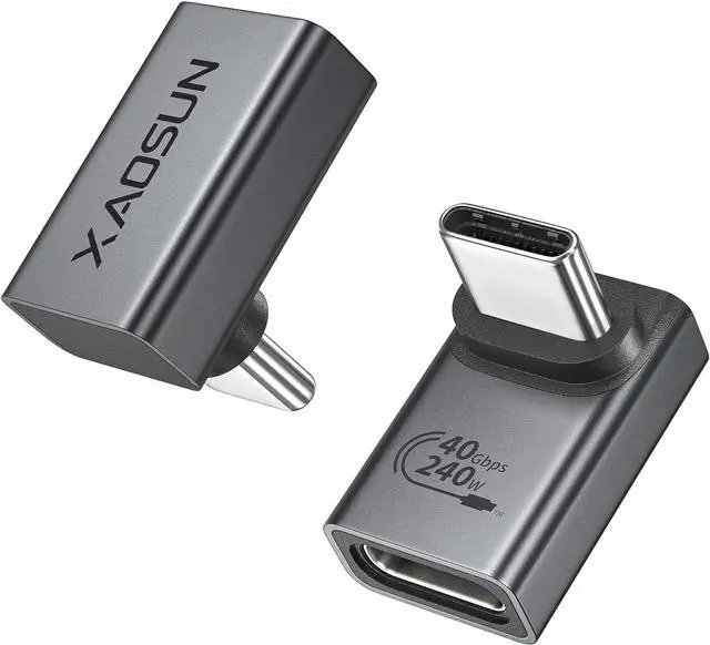 Main image of 90 Degree USB C Adapter USB C to USB C Adapter Right Angle 240W 40Gbps USB Type C Thunderblt 4 Connecter for MacBook Phone rog Ally steam Deck Switch Tablet and More