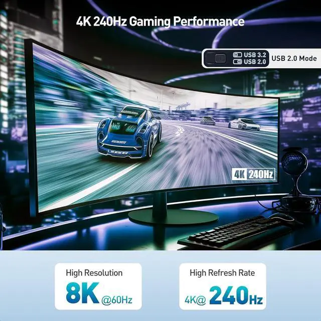 Alt view image 3 of 7 - Cable Matters 8-in-1 USB C Hub DisplayPort 1.4, USB C Dock 8K@60Hz / 4K@240Hz DisplayPort, Gigabit Ethernet, USB3.2 Port, SD Card Reader, with Two Mode Switch, Compatible with Thunderbolt 4