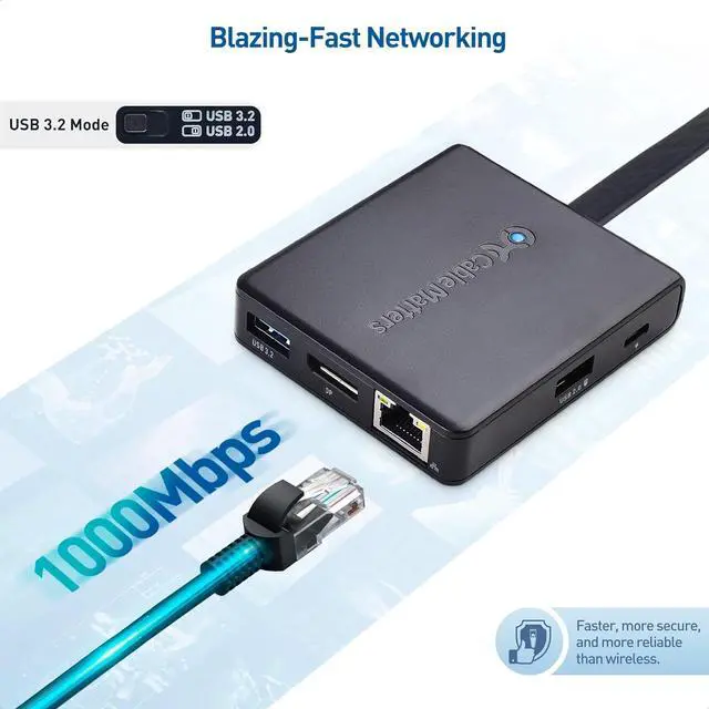 Alt view image 5 of 7 - Cable Matters 8-in-1 USB C Hub DisplayPort 1.4, USB C Dock 8K@60Hz / 4K@240Hz DisplayPort, Gigabit Ethernet, USB3.2 Port, SD Card Reader, with Two Mode Switch, Compatible with Thunderbolt 4