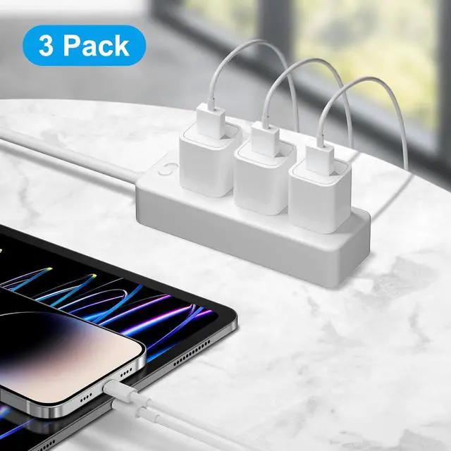 Alt view image 7 of 7 - iPhone Charger - 3 Pack USB Wall Charger Cube Block Adapter with 6Ft USB Fast Charging Cable Compatible with iPhone 14 13 12 11 Pro Max XR XS X 8 7 6 Plus iPad
