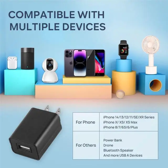 Alt view image 2 of 7 - Wall Charger Cube 5V1A USB Power Supply Charging Block Universal Wall Plug Brick Portable Travel Fast Charger Power Adapter for iPhone, Samsung Galaxy, LG (2PCS-Black)