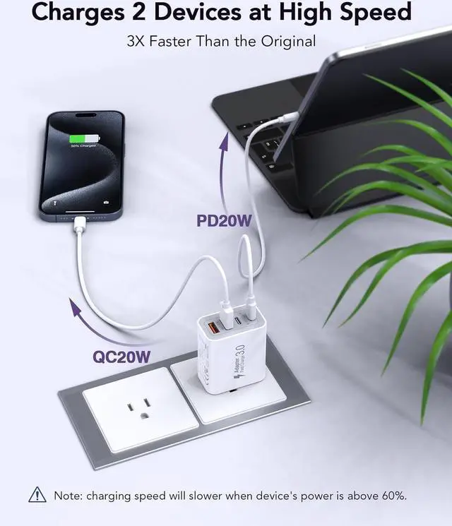 Alt view image 3 of 7 - 40W USB C Charger Block 2-Pack 4-Port Type C Fast Charging Brick Dual PD&QC Wall Plug Adapter Compatible for iPhone 15/15 Pro/ 15 Pro Max/14/13/12 iPad Airpods iwatch  Galaxy