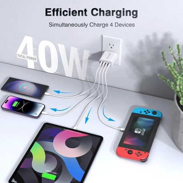 Alt view image 3 of 7 - [3-Pack] USB C Wall Charger 40W Fast USB C Charger Block 4-Port PD+QC Wall Plug Power Adapter Multiport Type C Charging Block for iPhone 16/15/14/13/12/Pro Max iPad  AirPods4 Watch10 Ultra2
