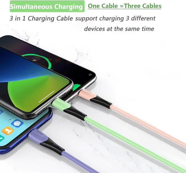 Alt view image 3 of 7 - Multi Charging Cable 5FT 2Pack 3 in 1 Multiple USB Charger Cable Universal Phone Charger Cord Adapter with IP/USB C/Micro USB Port for Phone 15 14 Pro Max/ Galaxy/Pixel/Tablets and More