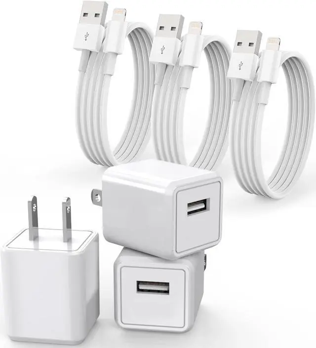 Main image of iPhone Charger, 3PackMFi CertifiedLightning Cable Quick Fast Charging Cords and 3Pack USB Wall Charger Travel Plug Block Adapter Compatible with iPhone 14/13/12/11 Pro/Xs/XR/X/8 Plus and More