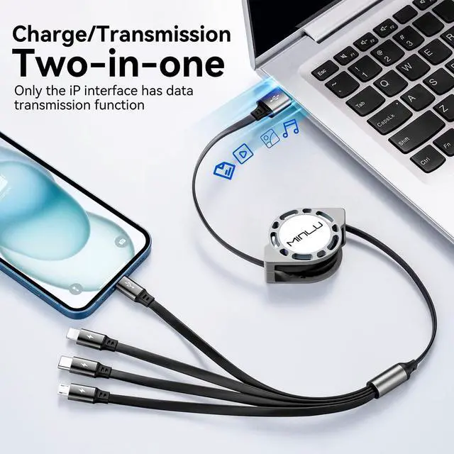 Alt view image 3 of 7 - Multi Charging Cable 4A, 2Pack 4Ft Retractable Multi Fast Charger Cable, Multiple Charging Cord, 4 in 1 Multi USB Cable with Type C/Micro USB Ports for Cell Phones/IP/Galaxy/PS/Tablets/iPads