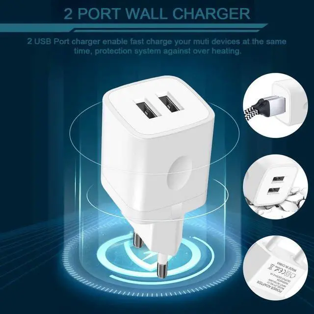 Alt view image 3 of 6 - European Travel Plug Block, Wall Charger Power Adapter for Europe Adaptor, 2.1A Dual Port USB Cube Fast Charging Box Base Brick for iPhone 13 Pro Max 12 11 14 15 16, US American to Europe Converter
