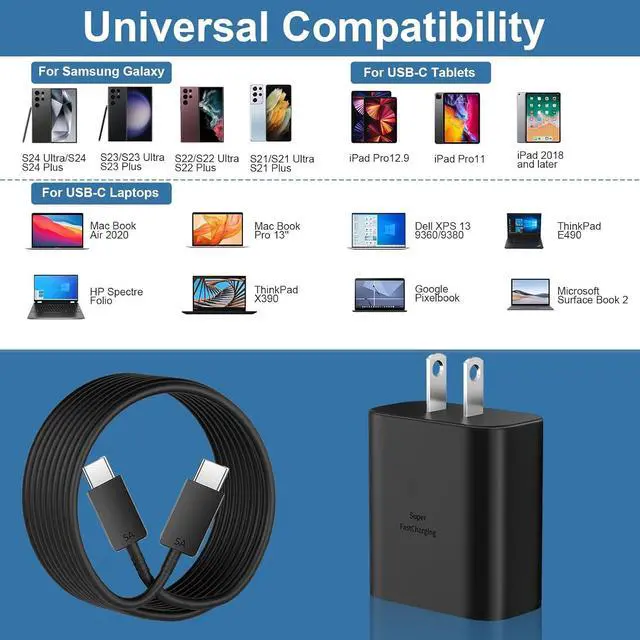 Alt view image 5 of 7 - 45W Samsung Super Fast Charger USB C, 45 Watt USB C Charger Block with 12FT Android Phone Fast Charging Cable Cord for Samsung Galaxy S24 Ultra/S24/S24+/S23 Ultra/S23/S23+/S22 Ultra/S22/S21/S20