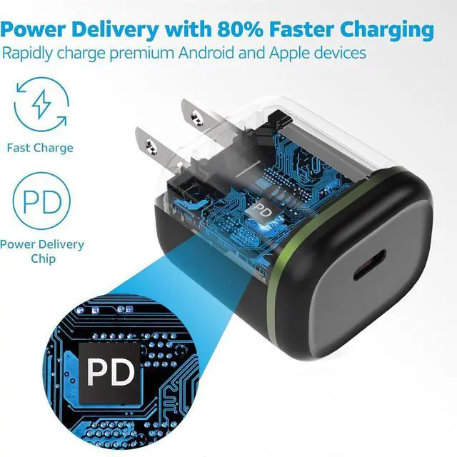 Alt view image 3 of 7 - USB-C Wall Charger Fast Charging Power Adapter Foldable Prongs Travel-Friendly for Compatible with iPhone iPad  Galaxy Google Pixel (30W Black)