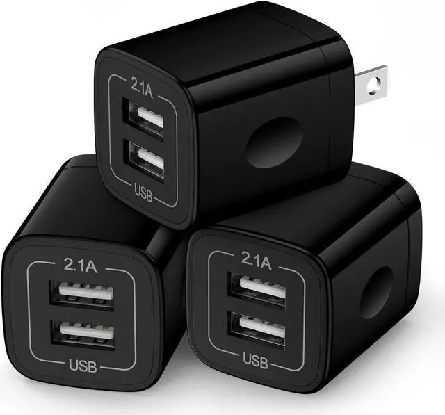 Main image of Wall Charger Block,2.1A/5V Dual Port USB Wall Plug in Phone Travel Power USB Adapter Plug,3Pack Black Charger Cube Fast Charging Compatible iPhone 16e 15 Pro/14/13,Samsung Galaxy S25/S24/S23/S22/S21