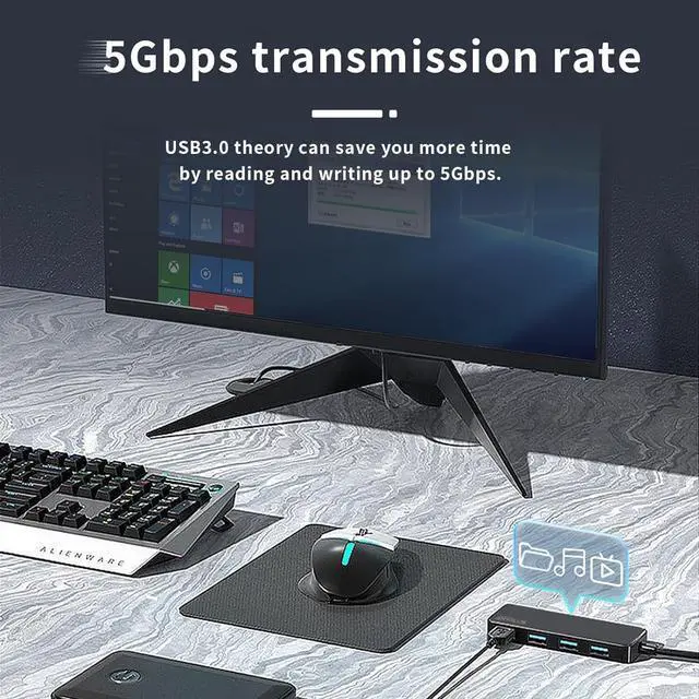 Alt view image 4 of 7 - USB 3.0 Hub, 4 Port USB Hub Splitter,Portable USB Adapter Mini Multiport Expander for Desktop, Laptop, Xbox, Flash Drive, HDD, Console, Printer, PC, Keyboards, HP, Dell0.85 ft