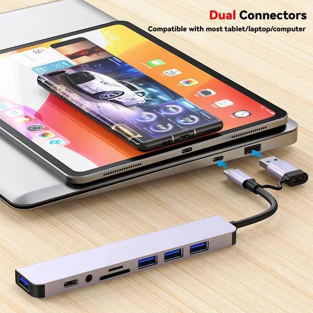 Alt view image 5 of 7 - USB C Hub USB Splitter 8 in 1 USB Extender with 4 USB Port 1 USBC TF/SD Card Reader 3.5mm Audio Output for MacBook Pro/iPad Pro/HP Laptop/Galaxy Phones (1 to 8)