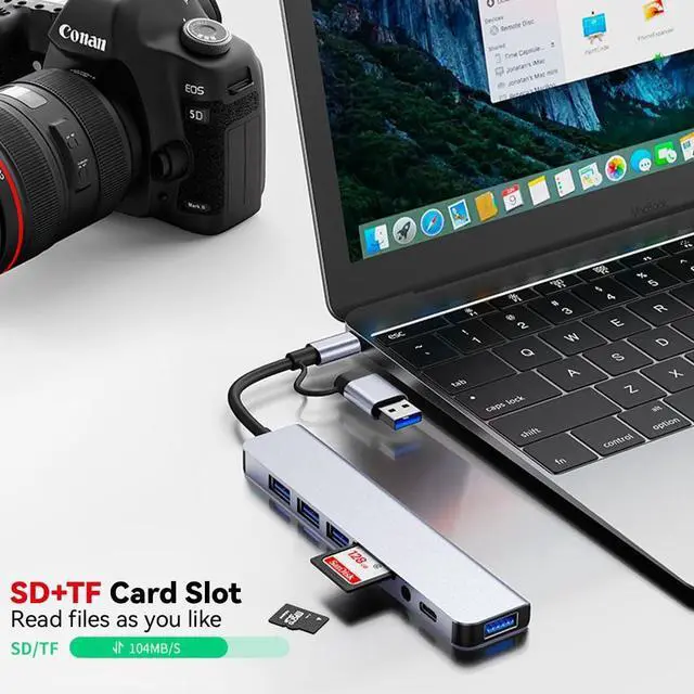 Alt view image 6 of 7 - USB C Hub USB Splitter 8 in 1 USB Extender with 4 USB Port 1 USBC TF/SD Card Reader 3.5mm Audio Output for MacBook Pro/iPad Pro/HP Laptop/Galaxy Phones (1 to 8)
