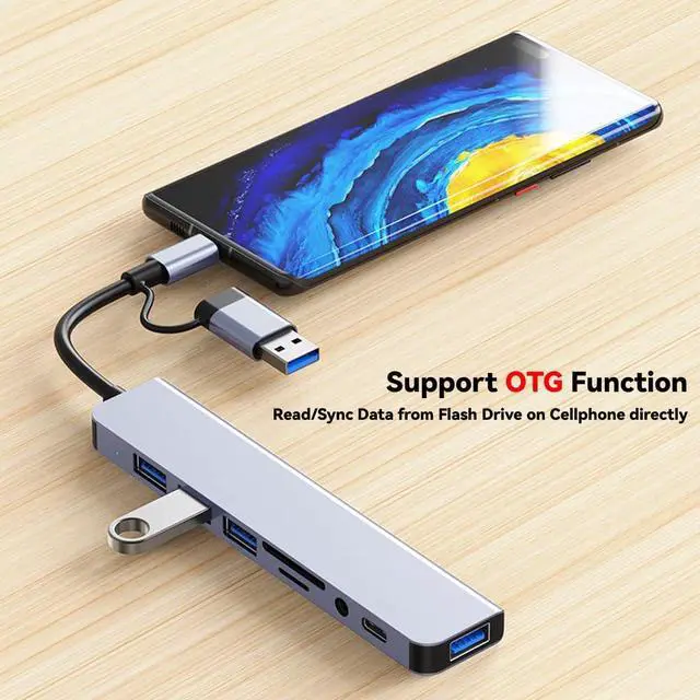 Alt view image 7 of 7 - USB C Hub USB Splitter 8 in 1 USB Extender with 4 USB Port 1 USBC TF/SD Card Reader 3.5mm Audio Output for MacBook Pro/iPad Pro/HP Laptop/Galaxy Phones (1 to 8)