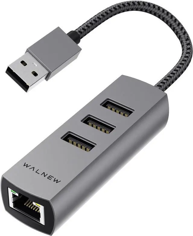 Main image of WALNEW USB 3.0 Ethernet Adapter, 4-in-1 USB Hub with 3 USB-A Data Ports and 1 Gigabit RJ45 Network, Multiport USB Splitter for Laptop,PC,MacBook Pro/Air 2015,Surface,Dell XPS,Chromebook,Thinkpad