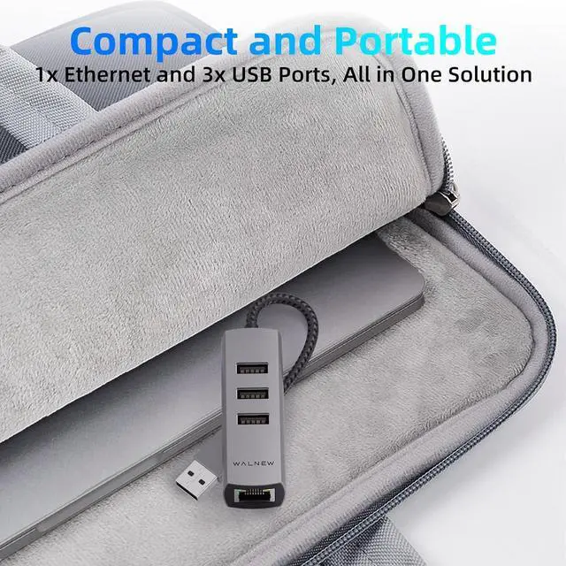 Alt view image 7 of 7 - WALNEW USB 3.0 Ethernet Adapter, 4-in-1 USB Hub with 3 USB-A Data Ports and 1 Gigabit RJ45 Network, Multiport USB Splitter for Laptop,PC,MacBook Pro/Air 2015,Surface,Dell XPS,Chromebook,Thinkpad