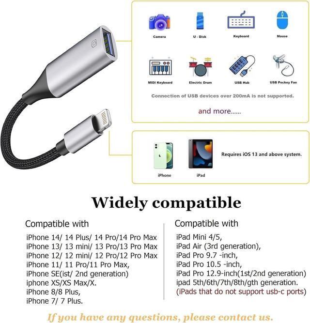 Alt view image 7 of 7 - Lightning to USB Adapter [Apple MFi Certified] USB Camera Adapter for iPhone iOS OTG Cable Adapter Supports USB Flash Drive Card Reader Mouse Keyboard