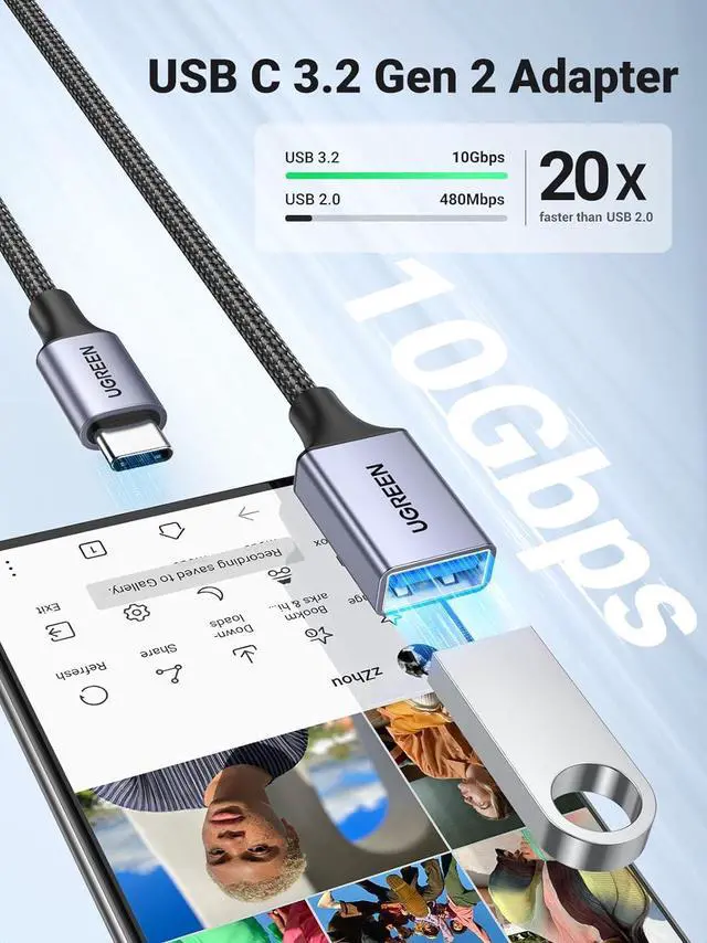 Alt view image 3 of 7 - USB C to USB A 3.2 Adapter USB C Male to USB Female Adapter Nylon Braid Type C OTG Cable Compatible with iPhone 16 15 Pro  S23 Ultra MacBook Pro 2022 MacBook Air/Mini iPad