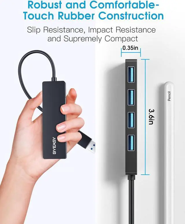 Alt view image 4 of 7 - BYEASY USB Hub, 4 Port USB 3.0 Hub, Ultra Slim Portable Data Hub Applicable for iMac Pro, MacBook Air, Mac Mini/Pro, Surface Pro, Notebook PC, Laptop, USB Flash Drives, and Mobile HDD (Leather Black)