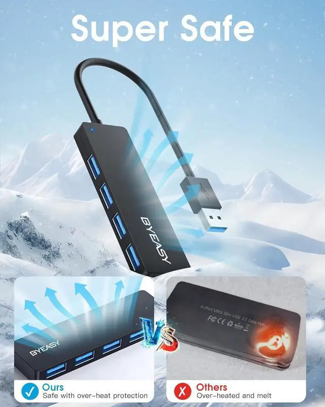 Alt view image 5 of 7 - BYEASY USB Hub, 4 Port USB 3.0 Hub, Ultra Slim Portable Data Hub Applicable for iMac Pro, MacBook Air, Mac Mini/Pro, Surface Pro, Notebook PC, Laptop, USB Flash Drives, and Mobile HDD (Leather Black)