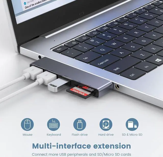 Alt view image 3 of 6 - Fidioto USB A Hub, Left Model 5-in-1 Adapter with 1 USB3.0 &2 USB2.0 & Micro SD/TF Card Reader, Compatible for Laptop MacBook, Chromebook, Dell, HP, Samsung, Keyboard, Mouse Etc.