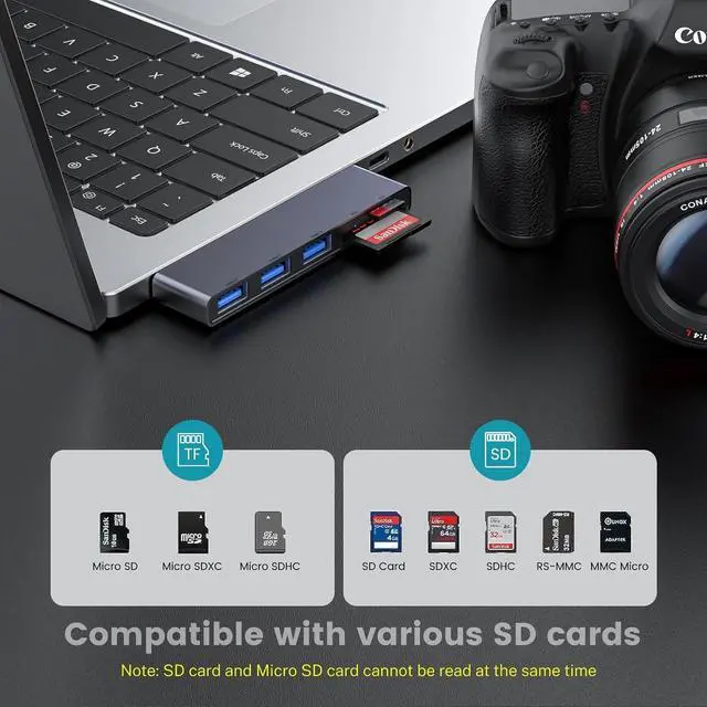 Alt view image 4 of 6 - Fidioto USB A Hub, Left Model 5-in-1 Adapter with 1 USB3.0 &2 USB2.0 & Micro SD/TF Card Reader, Compatible for Laptop MacBook, Chromebook, Dell, HP, Samsung, Keyboard, Mouse Etc.