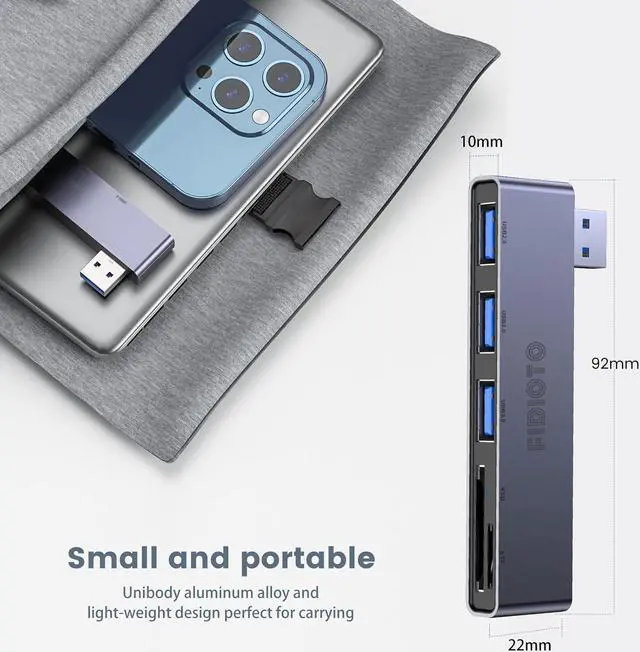 Alt view image 6 of 6 - Fidioto USB A Hub, Left Model 5-in-1 Adapter with 1 USB3.0 &2 USB2.0 & Micro SD/TF Card Reader, Compatible for Laptop MacBook, Chromebook, Dell, HP, Samsung, Keyboard, Mouse Etc.