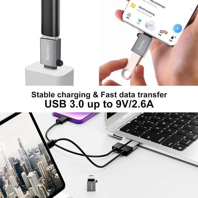 Alt view image 5 of 7 - USB C to USB Adapter 6 Pack Type C to USB Adapter USBC Male to USBA Female OTG Converter USBC Adapters for iPhone 16 15 MacBook Pro/Air iPad Pro Charger(Grey)