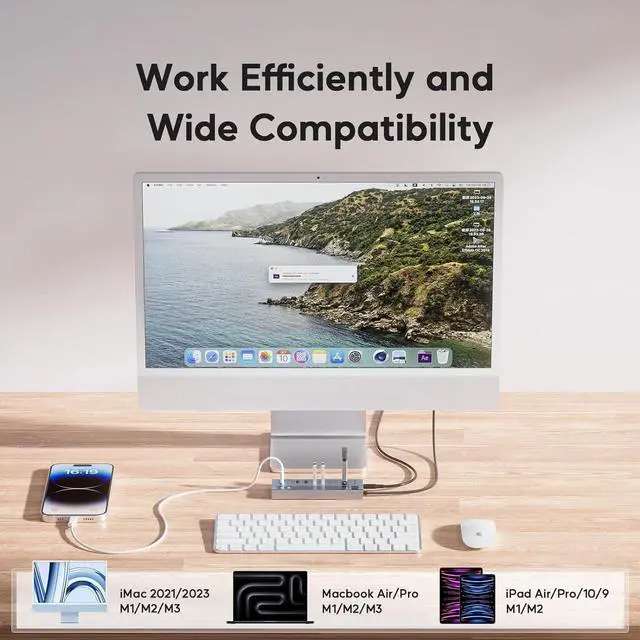 Alt view image 6 of 6 - Powered USB C Hub, USB Hub Powered Support 10Gbps Data PD 45W Charging(Not Support Video) 3ft, 3 USB-C 10Gbps Ports, 4 USB 3.0 5Gbps Ports with 75W Adapter for iMac, MacBook Pro/Air, iPad