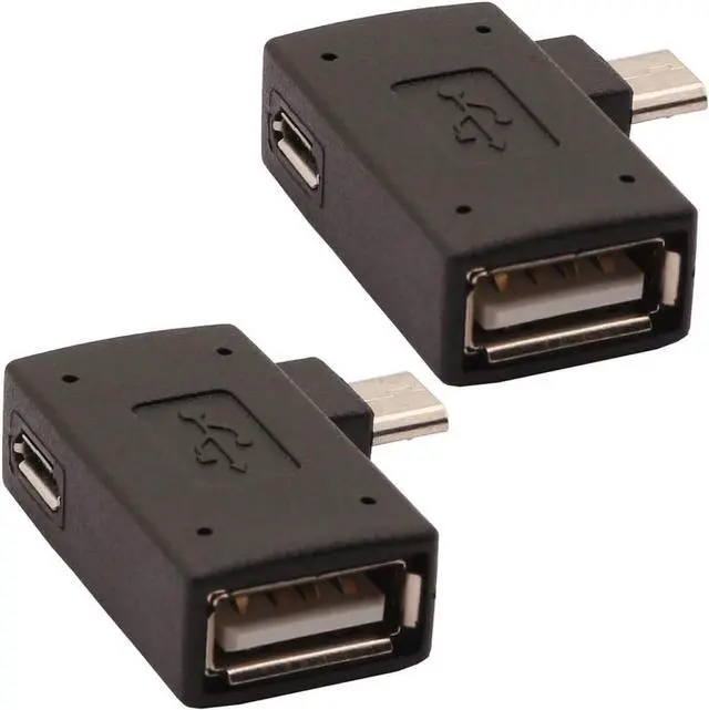 Main image of 2-in-1 Powered Micro USB OTG Adapter 90 Degree Left Angled for PlayStaion Classic Raspberry Pi Zero Chromecast and TiVo Stream 4K - 2 Pack